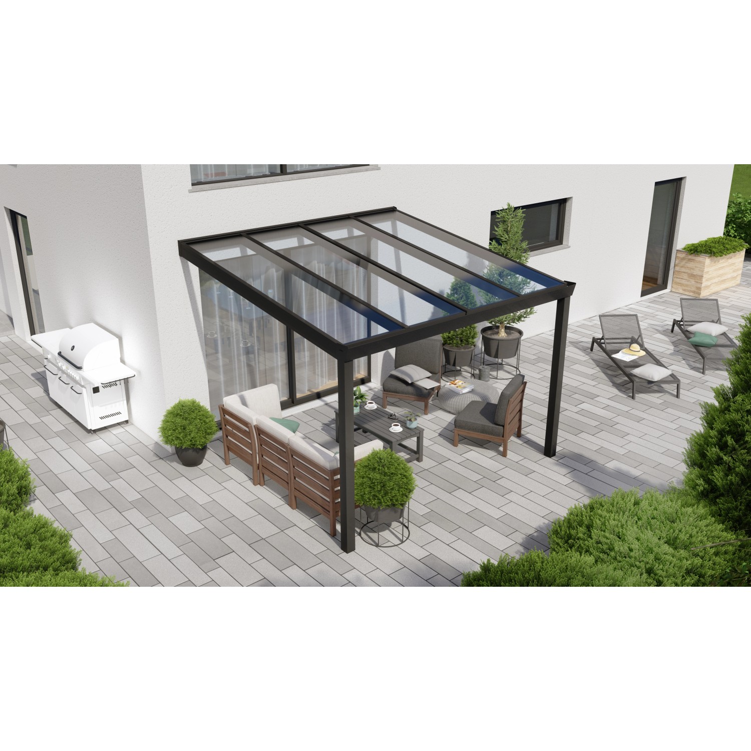 Bild von Terrassenüberdachung Professional 300 cm x 350 cm Schwarz Struktur Glas