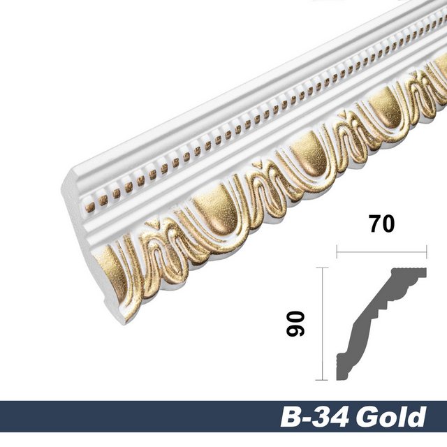Bild von marbet design Stuckleiste B-34 gold, Max Paket (bester Meterpreis), Deckenleisten Sparpaket aus Styropor EPS - Stuckleisten gemustert gold-weiß, leicht im traditionellen Design - 24 Stück / 48 Meter