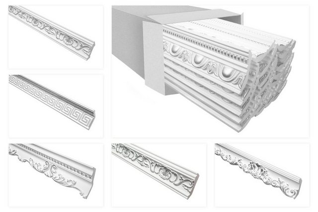 Bild von marbet design Eckprofil B-29 silber (Deckenleisten Sparpaket aus Styropor EPS - Stuckleisten gemustert silber, leicht im traditionellen Design - 10 Stück / 20 Meter)