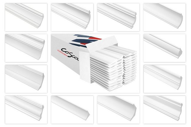 Bild von Cosca Deckenleiste CK17, Max Paket (bester Meterpreis), Deckenleisten Sparpaket aus Ecopolymer / HDPS - Stuckleisten weiß, leicht und schlagfest - 22 Stück / 44 Meter