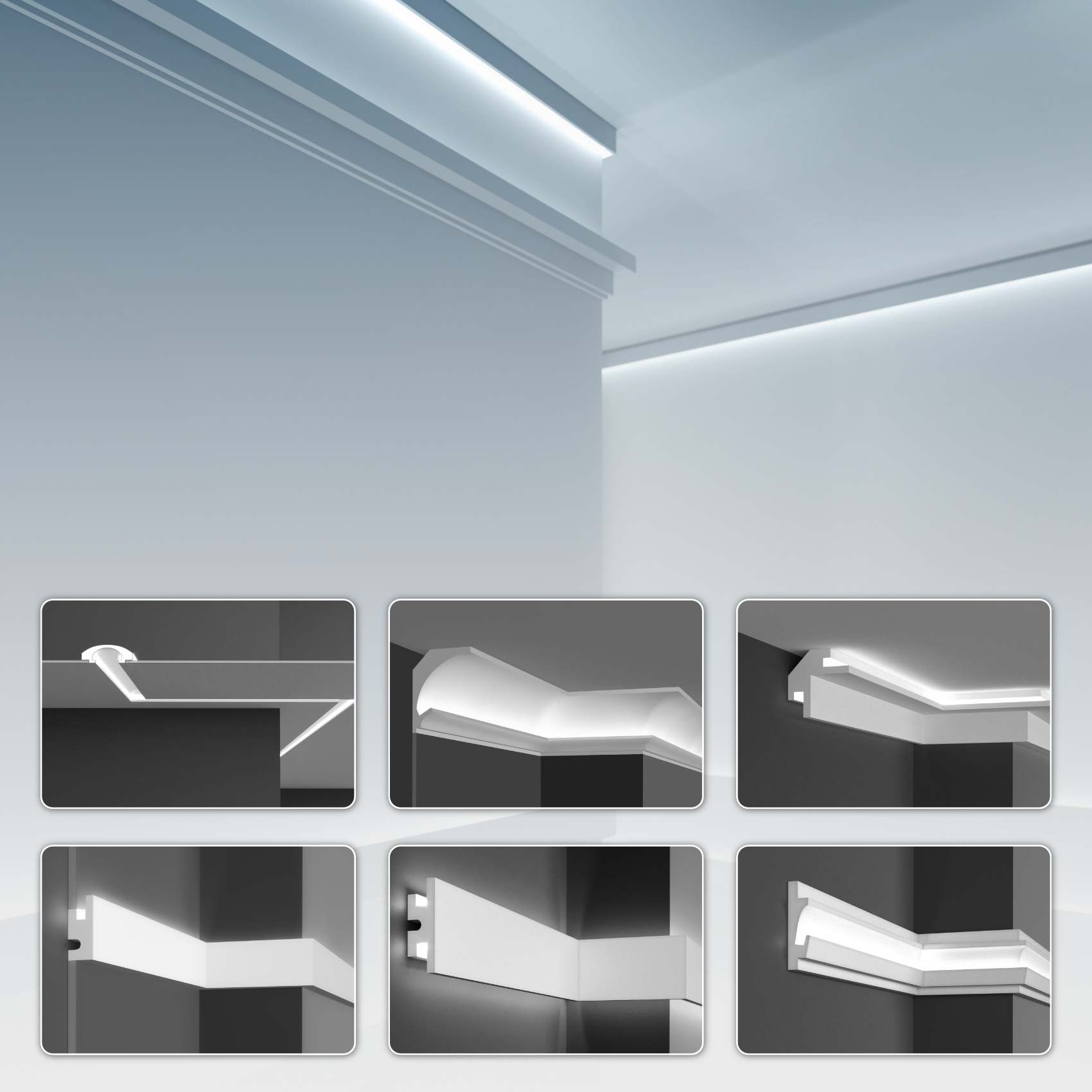 Bild von LED Einbauprofile aus XPS mit Hartbeschichtung, indirekte Beleuchtung mit Lichtvouten - Tesori KD