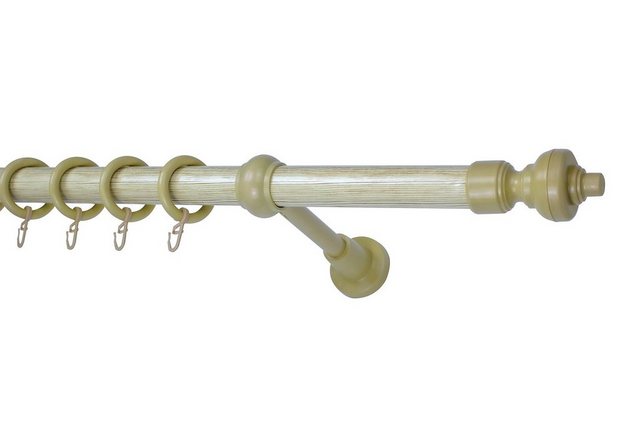 Bild von Hexim Gardinenstange, Vorhangstange Ø 28mm inkl. Gardinenringe mit Haken (4m Kiefer Optik) Gardinen Stange Wandmontage 4 Meter Holz Optik