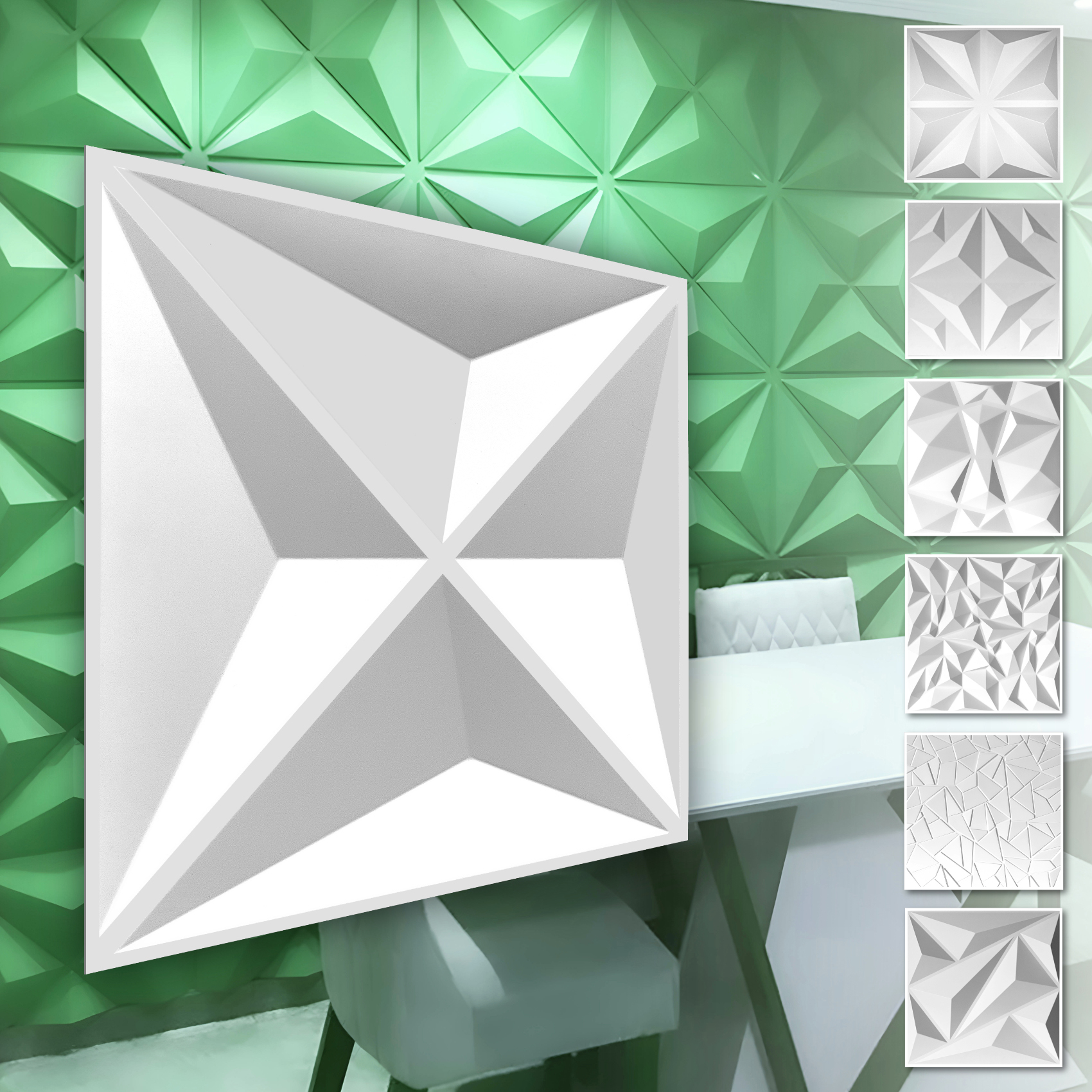 Bild von 3D Wandpaneele aus PVC Kunststoff - weiÃe Wandverkleidung mit 3D Optik - Diamond Motive