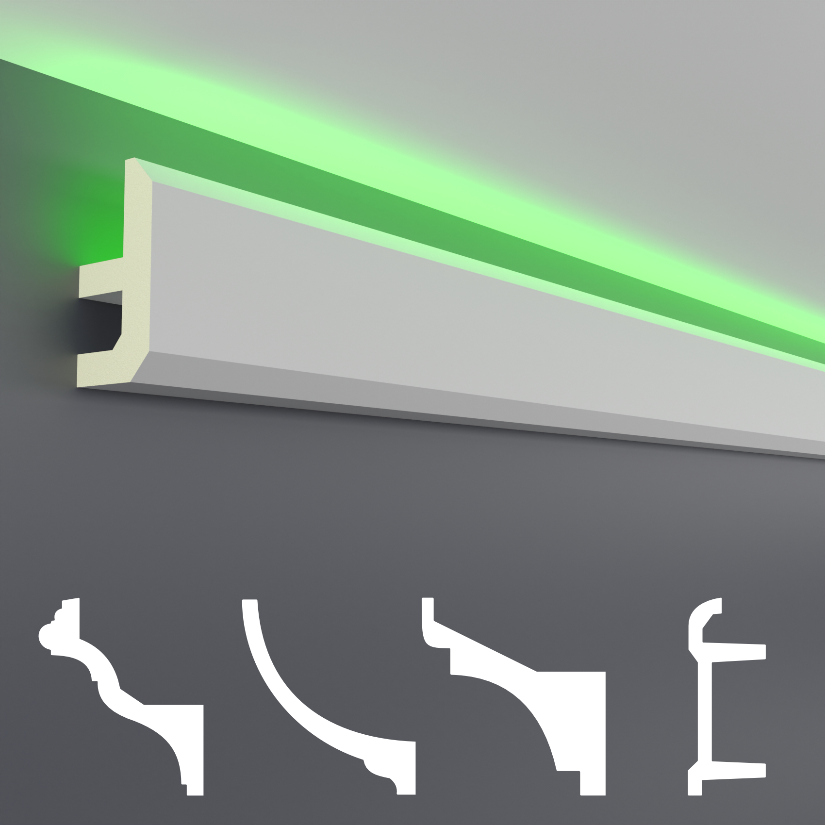 Bild von LED Stuckleisten aus PU - lichtundurchlÃ¤ssig, Variantenvielfalt & vorgrundiert - Sparpakete
