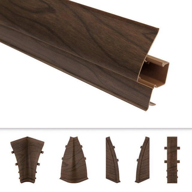 Bild von Lemal Sockelleiste, PVC Fußleisten 70x50mm mit Kabelkanal - (Innenecke) Laminatleiste Kabelführung Vinyl