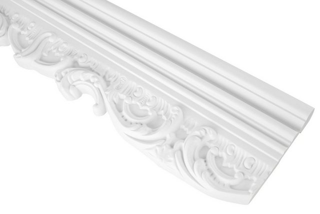 Bild von Hexim Stuckleiste CR708, Max. Paket (bester Meterpreis), Stuckleisten Wand flach, PU Hartschaum & Flexibel - 2m Wandleisten Barock Stil gemustert Stuckrahmen Bilderrahmen (24 Meter weiß)