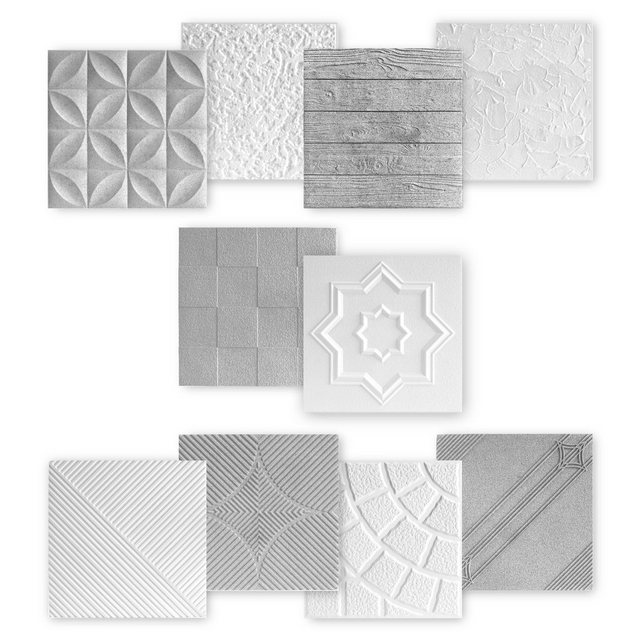 Bild von marbet design 3D Wandpaneel, (3D Wandpaneele Styropor Paneele weiß 50x50cm Wandverkleidung (5m) 3D Schaumstoff Wand Platten Gaming)