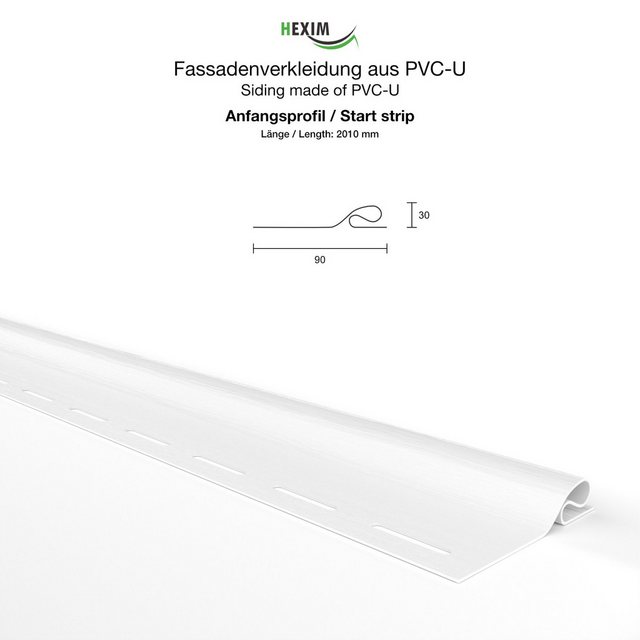 Bild von Hexim Verkleidungspaneel, (Siding Fassadenpaneele außen Fassadenverkleidung wetterfest Kunststoffpanelee PVC-U Verkleidung Außenwand Hausverkleidung UV-beständig - (Anfangsprofil weiß)