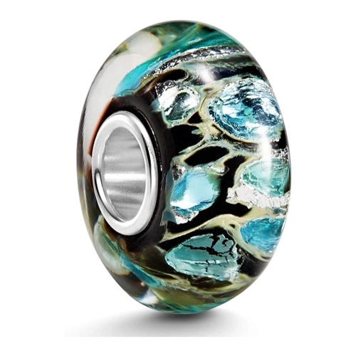 Bild von MATERIA by Matthias Wagner Glas Bead in Schwarz Türkis Blau mit Glitzerfolie
