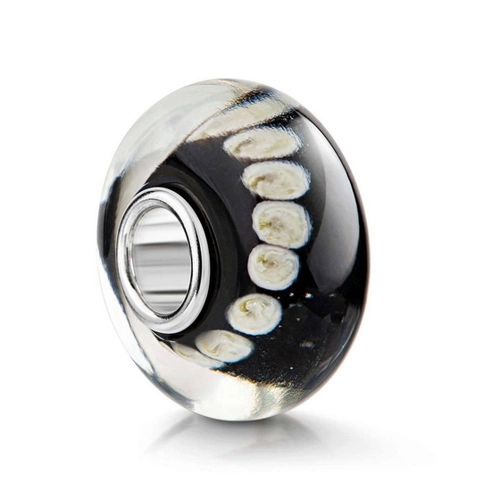 Bild von MATERIA by Matthias Wagner Glas Bead in Schwarz Weiß mit Punkten