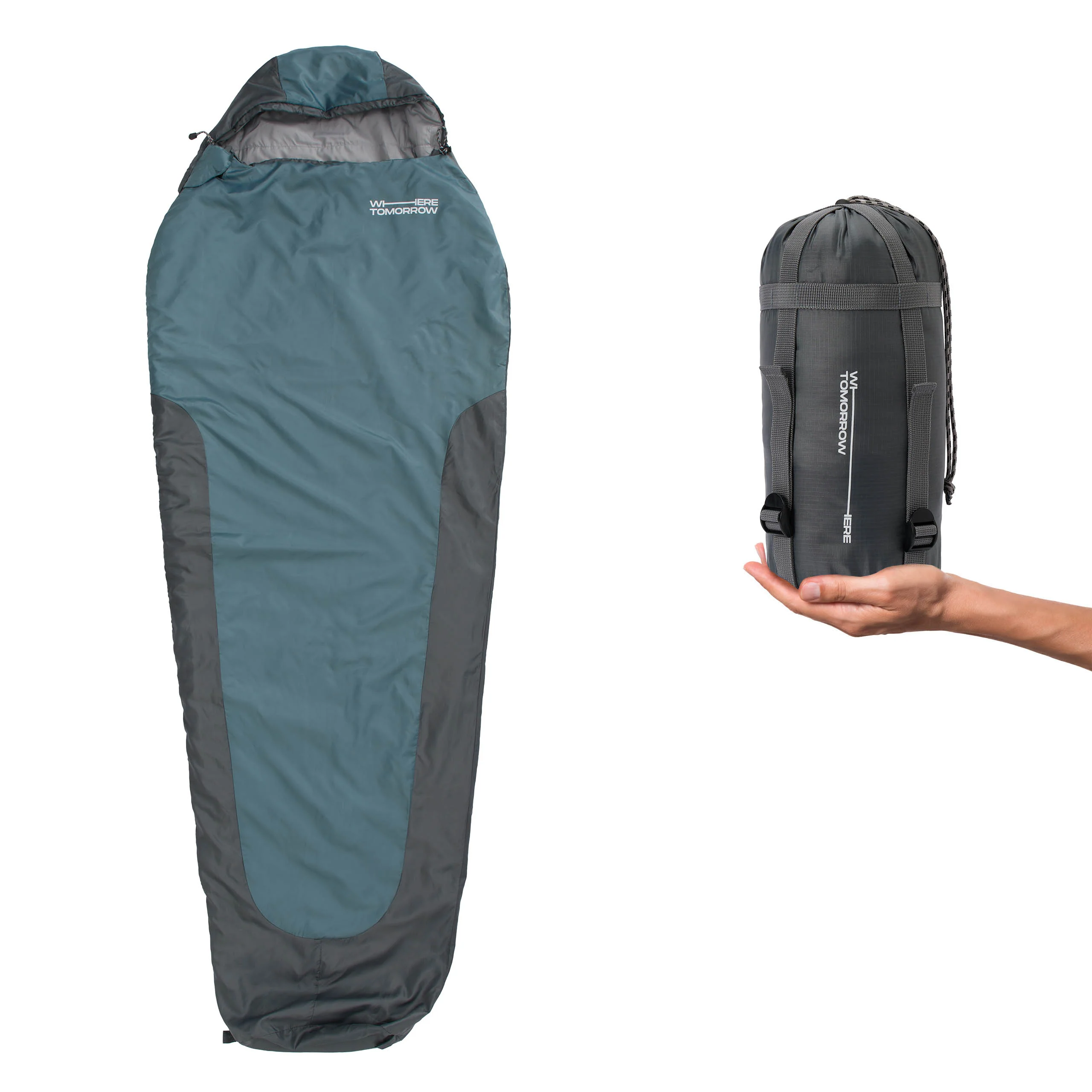 Bild von Camping Schlafsack Small & Light - Mumienschlafsack mit Tasche - 220 x 80 x 50 cm - Goblinblau-Grau