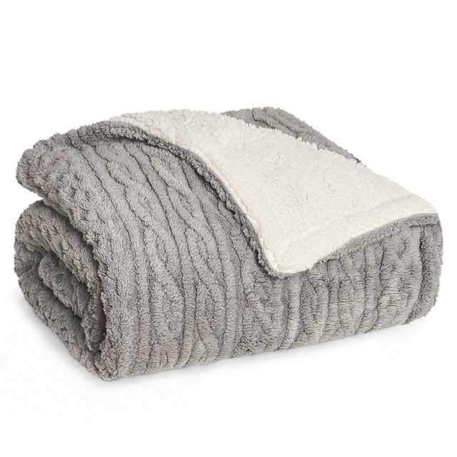 Bild von Blumtal Kuscheldecke 150x200 cm mit Zopfstrick-Optik - Oeko-TEX zertifizierte Mikrofaser Fleecedecke mit weicher Sherpa-Innenseite - Wohndecke 150x200 - waschbare Wohn- & Kuscheldecke Grau/Weiß