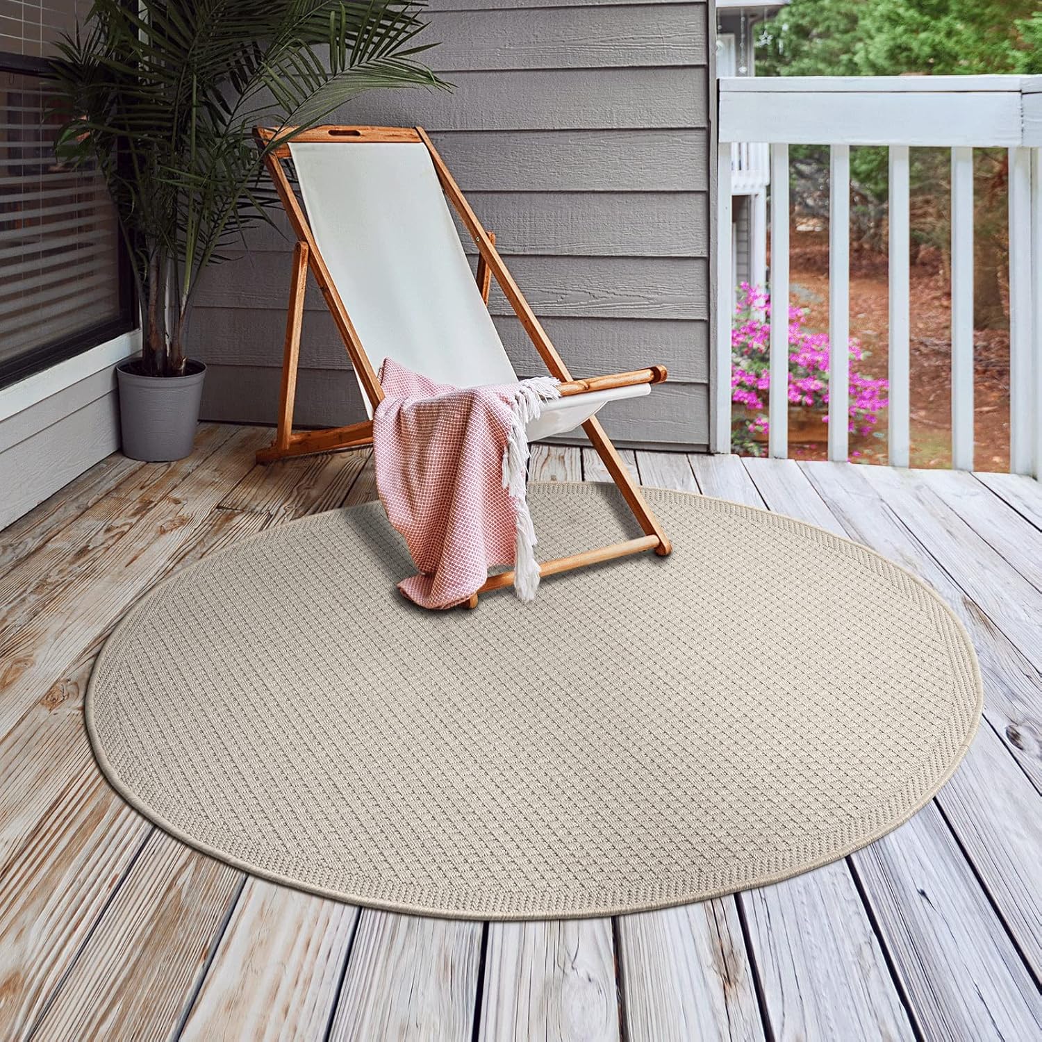Bild von the carpet Toulouse - In- und Outdoor Teppich für Wohnzimmer und Küche - Pflegeleicht, Wasserabweisend, Robust und Strapazierfähig, Beige, 120 cm Rund