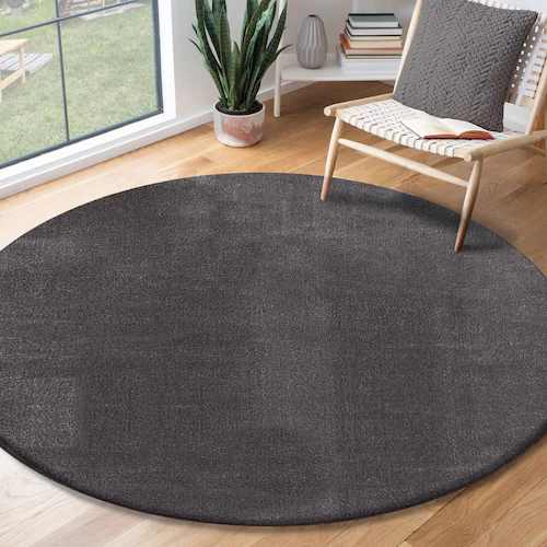 Bild von the carpet Relax Moderner Flauschiger Kurzflor Teppich, Anti-Rutsch Unterseite, Waschbar bis 30 Grad, Super Soft, Felloptik, Anthrazit, 160 cm Rund