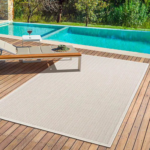 Bild von the carpet Lagos robuster Outdoor Teppich, modern, Wetterfest & UV-beständig, für Balkon, Terrasse und Wintergarten, Aber auch für die Küche geeignet, flachgewebt, Creme 2, 240 x 340 cm