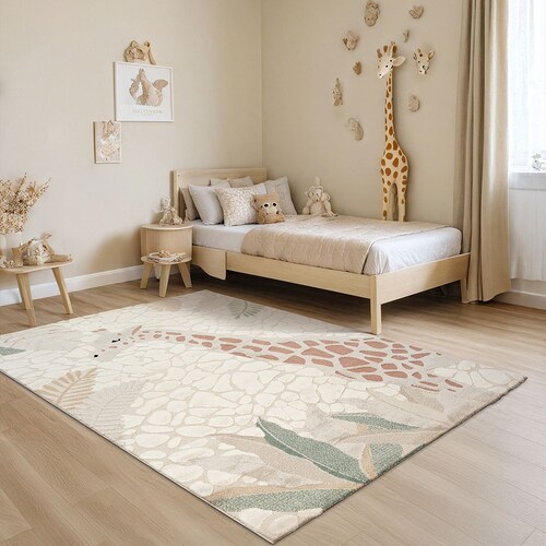 Bild von the carpet Jungle Kids Teppich für Kinderzimmer, Kinderteppich, 3D-Effekt, Pflegeleicht, strapazierfähig, Giraffe, 80 x 150 cm