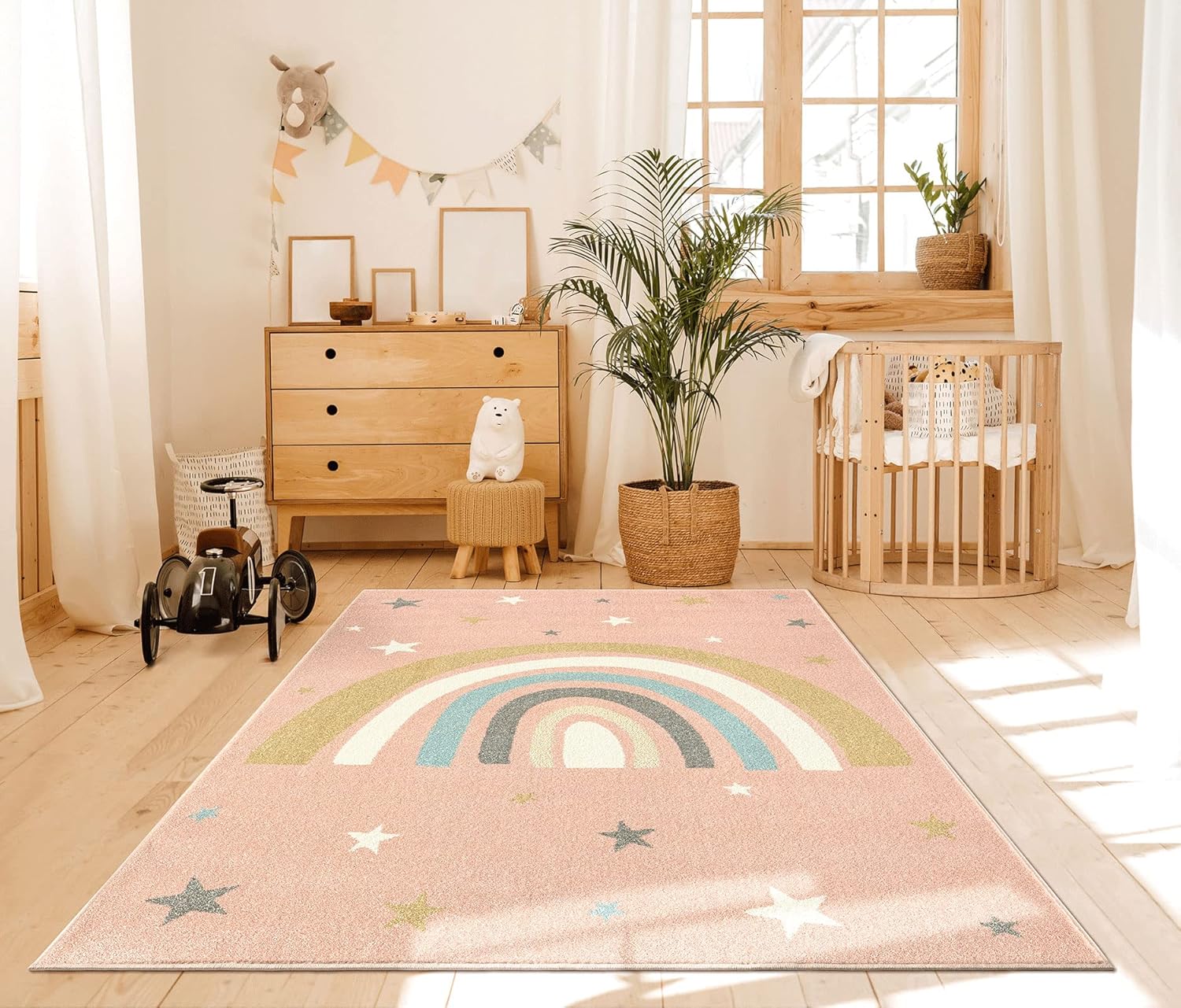 Bild von the carpet Beat Kids Moderner Weicher Kinderteppich, Weicher Flor, Pflegeleicht, Farbecht, Regenbogen Muster, Creme-Mix, 200 x 280 cm