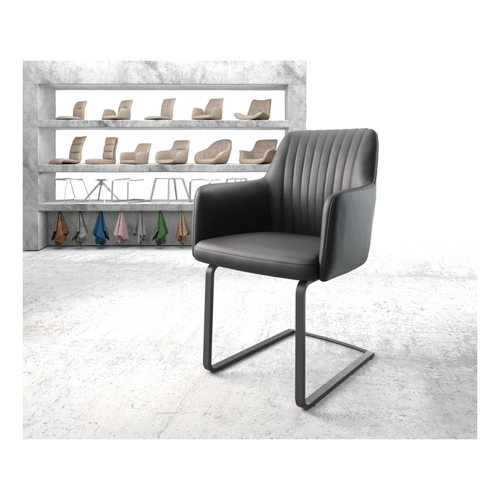 Bild von Schwingstuhl Greg-Flex Echt-Leder Schwarz Freischwinger flach Schwarz
