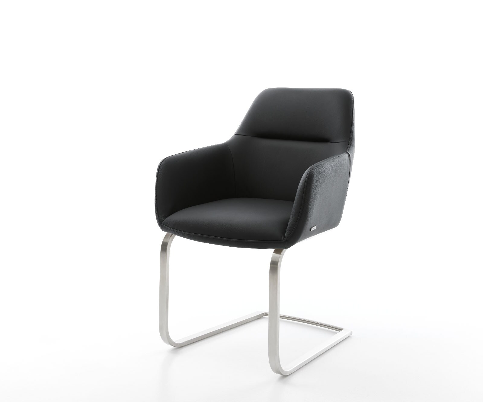 Bild von DELIFE Schwingstuhl Pejo-Flex Echt-Leder Schwarz Freischwinger flach Edelstahl, Esszimmerstühle