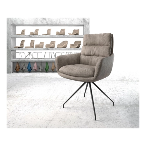 Bild von Drehstuhl Abelia-Flex mit Armlehnen Taupe Vintage Kreuzgestell konisch Schwarz 180° drehbar