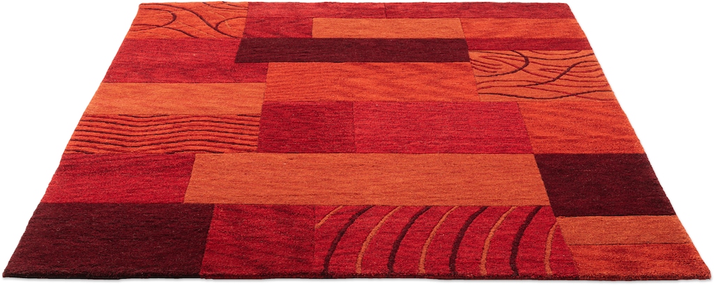 Bild von THEKO Wollteppich »Domas 4028«, rechteckig, 12 mm Höhe, Kurzflor, reine Wolle, handgeknüpft, modernes Patchwork Design