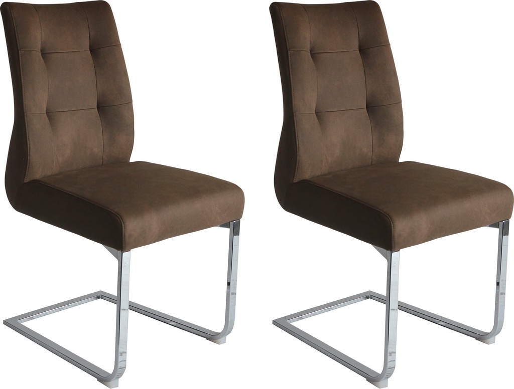 Bild von byLIVING Schwingstuhl Marlen / 2er Set/XXL bis 150 kg/Schwinger Stoff braun Vintage Look/Gestell verchromt/Küchenstühle/Esszimmerstühle/Polsterstuhl/Stühle/B 47, H 96, T 62 cm