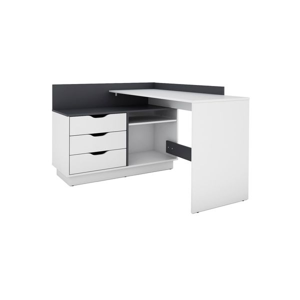 Bild von byLIVING Belfast Winkelschreibtisch, weiß/anthrazit, Links oder rechts montierbar, Holzwerkstoff Spanplatte, B 129, H 83,5, T 105 cm