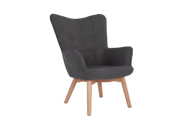 Bild von byLIVING Sessel ADAM / Webstoff grau / Gestell Buche Massiv / Relaxsessel, dunkelgrau, B 73, H 97, T 81 cm