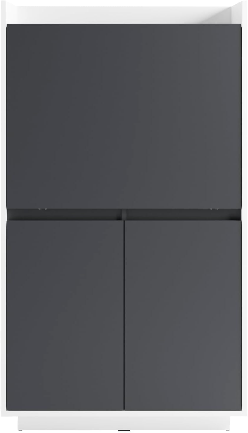 Bild von byLIVING Sekretär Hannes/Sekretär matt weiß - anthrazit/Office-Schrank mit 1 Klappe und 2 Türen/Grifflos/B 80, H 141, T 40 cm