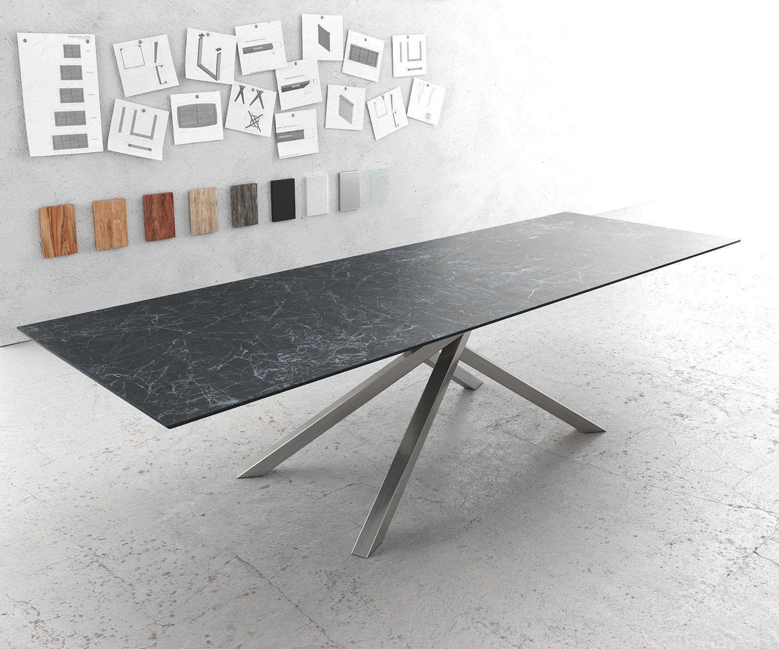 Bild von DELIFE Esstisch Edge 300x100cm Keramik Laminam®Nero Greco Anthrazit Kreuzgestell Rechteck Edelstahl, Esstische
