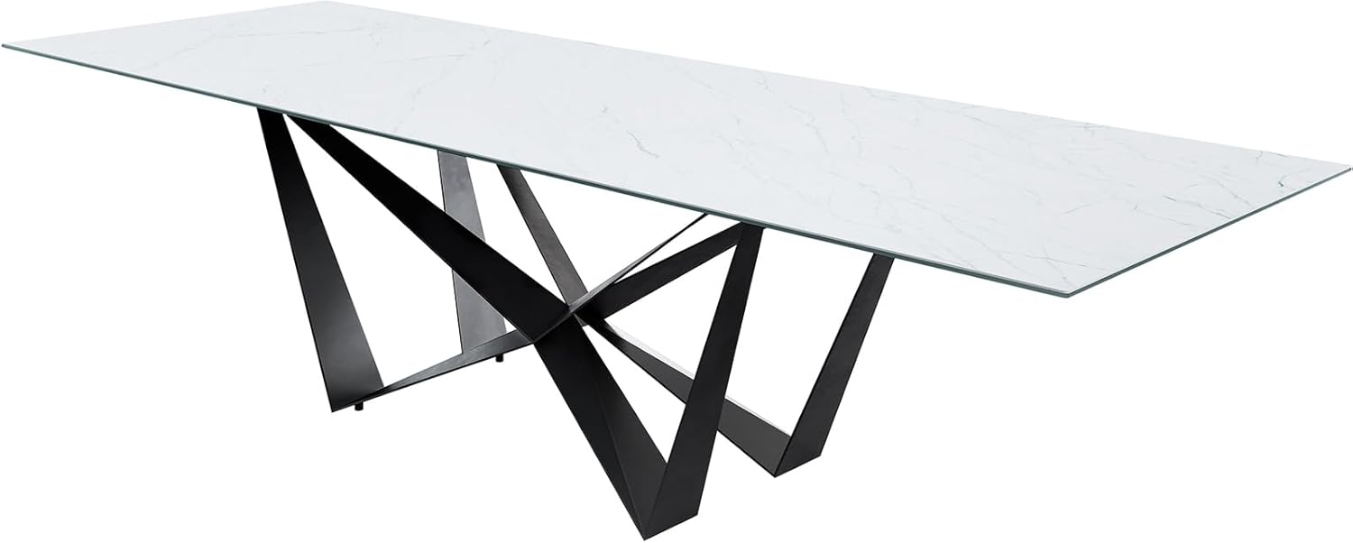 Bild von DELIFE Esstisch Edge 300x100cm Keramik Laminam®Statuarietto Weiß Mittelfuß Flachstahl Schwarz, Esstische
