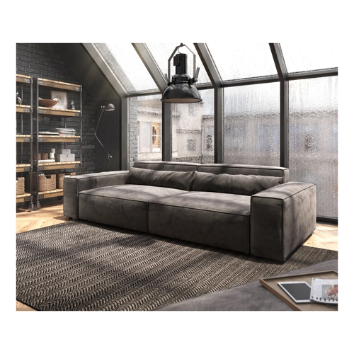 Bild von Big-Sofa Sirpio XL 270x130 cm Mikrofaser Khakibraun mit Hocker