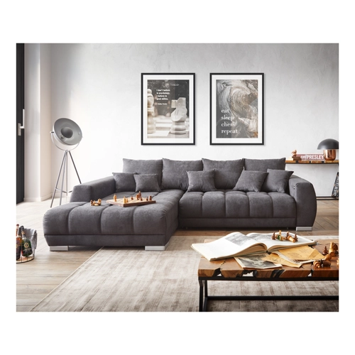 Bild von Ecksofa Nabor 300x230 cm Mikrofaser Schwarz Recamiere links inkl. elektrischer Vorziehfunktion