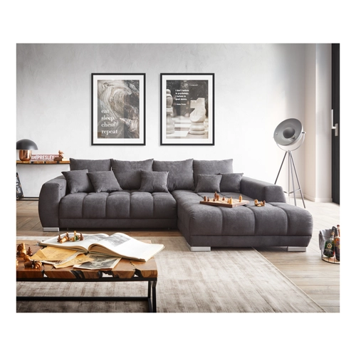 Bild von Ecksofa Nabor 300x230 cm Mikrofaser Schwarz Recamiere rechts inkl. elektrischer Vorziehfunktion