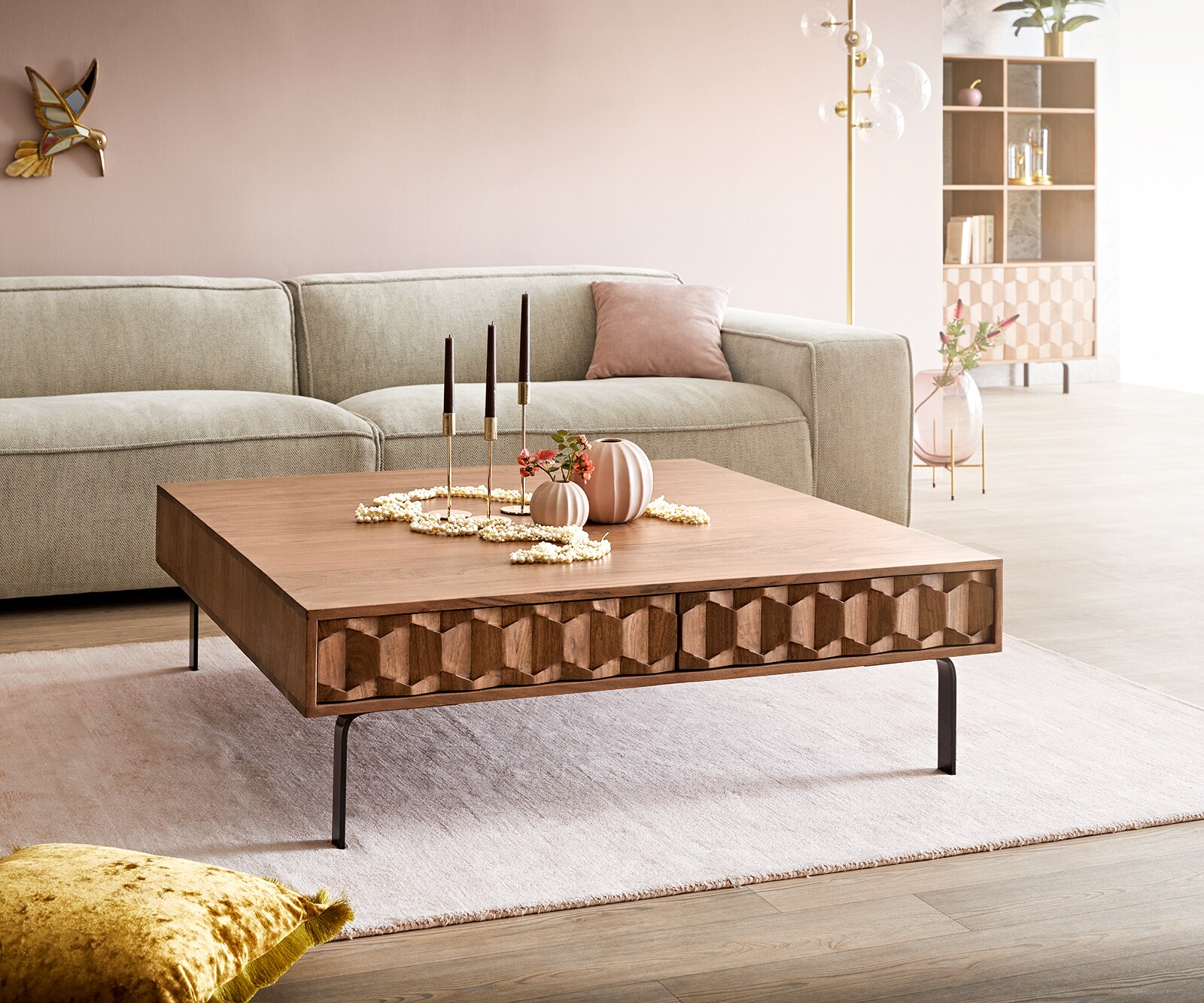 Bild von DELIFE Couchtisch Fevo 115x115 cm Akazie Braun L-Fuß, Couchtische