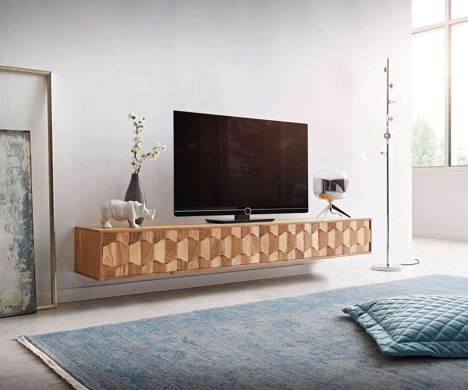 Bild von DELIFE Lowboard Fevo 200 cm Akazie Natur 4 Türen schwebend, Fernsehtische