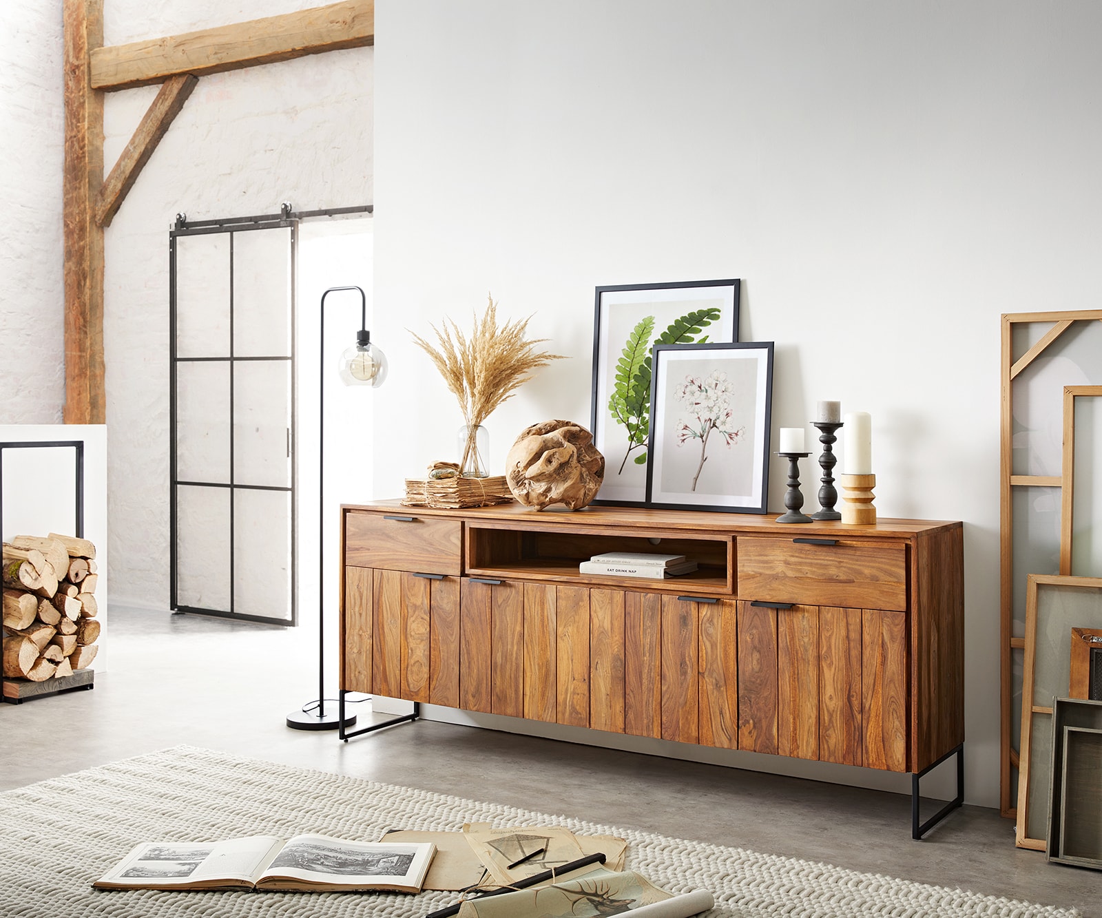 Bild von DELIFE Sideboard Nook 200 cm Sheesham Natur 4 Türen 2 Schübe, Sideboards