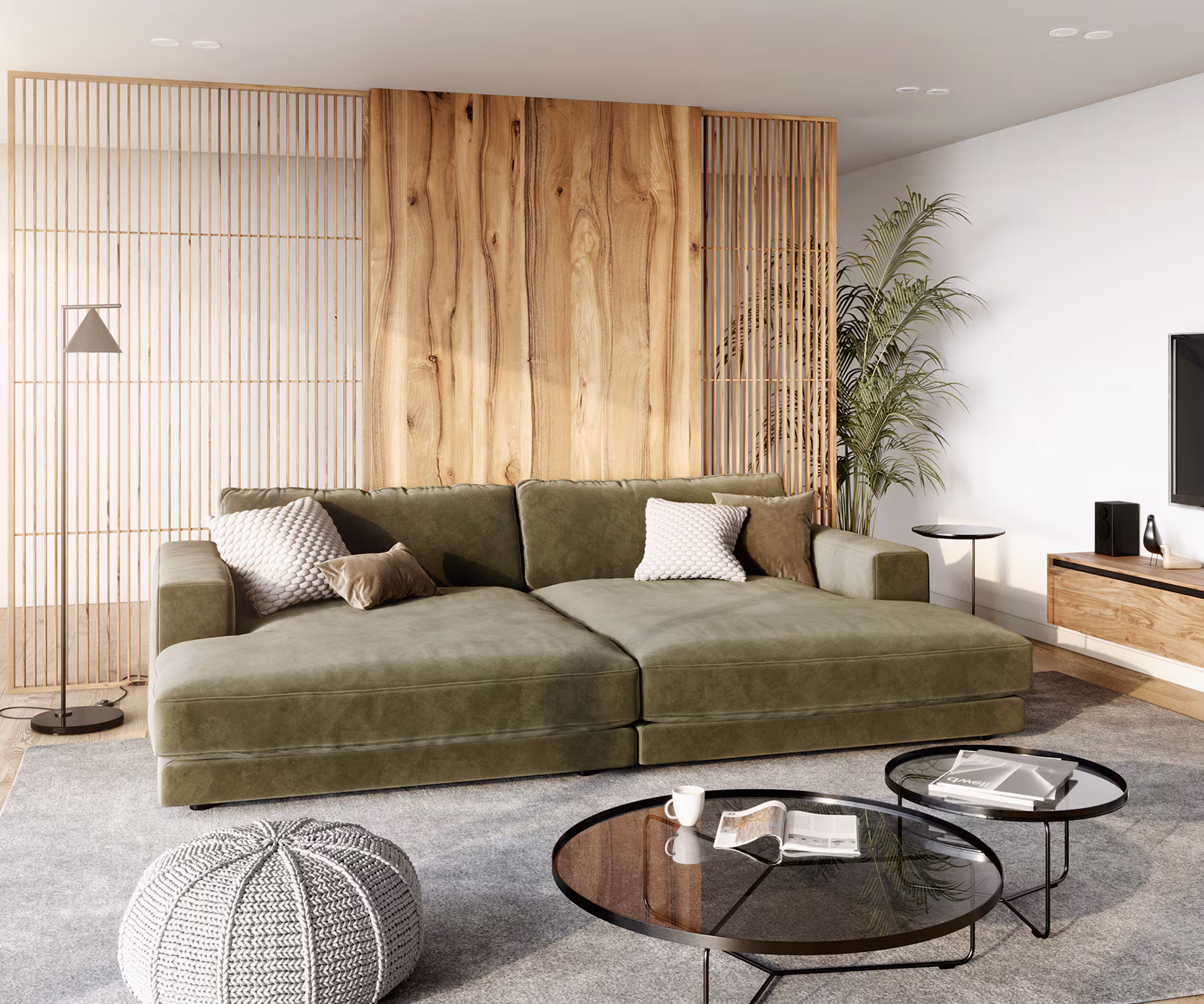 Bild von DELIFE Big-Sofa Cubico 290x170 cm Samt Olive, Big Sofas