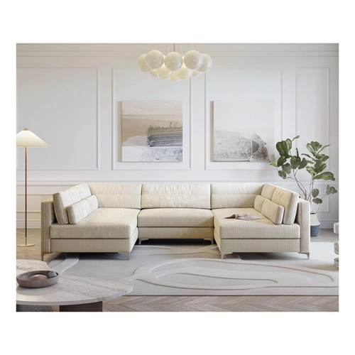 Bild von Wohnlandschaft Elio 300x185 cm Cord Silbergrau mit Hocker