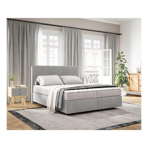 Bild von Boxspringbett Dream-Well 160x200 cm Cord Silbergrau mit Matratze und Topper