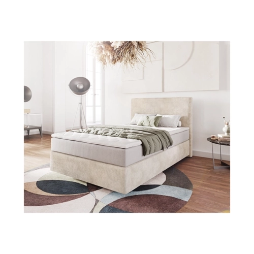 Bild von Boxspringbett Dream-Well 120x200 cm Cord Beige mit Taschenfederkernmatratze und Topper Visco