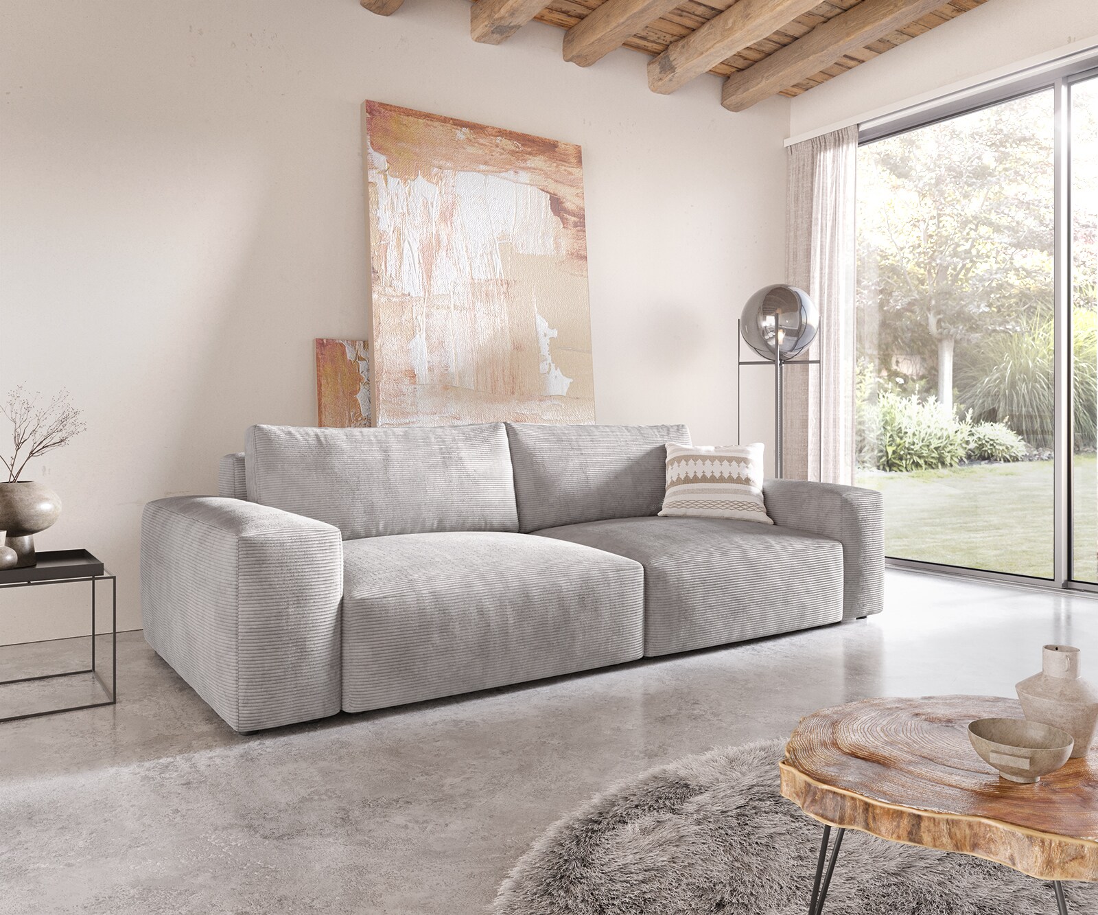 Bild von DELIFE Big-Sofa Lanzo XL 270x130 cm Cord Silbergrau, Big Sofas