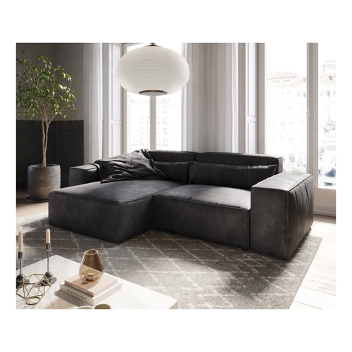 Bild von Ecksofa Sirpio L 260x160 cm Lederimitat Vintage Anthrazit Recamiere variabel