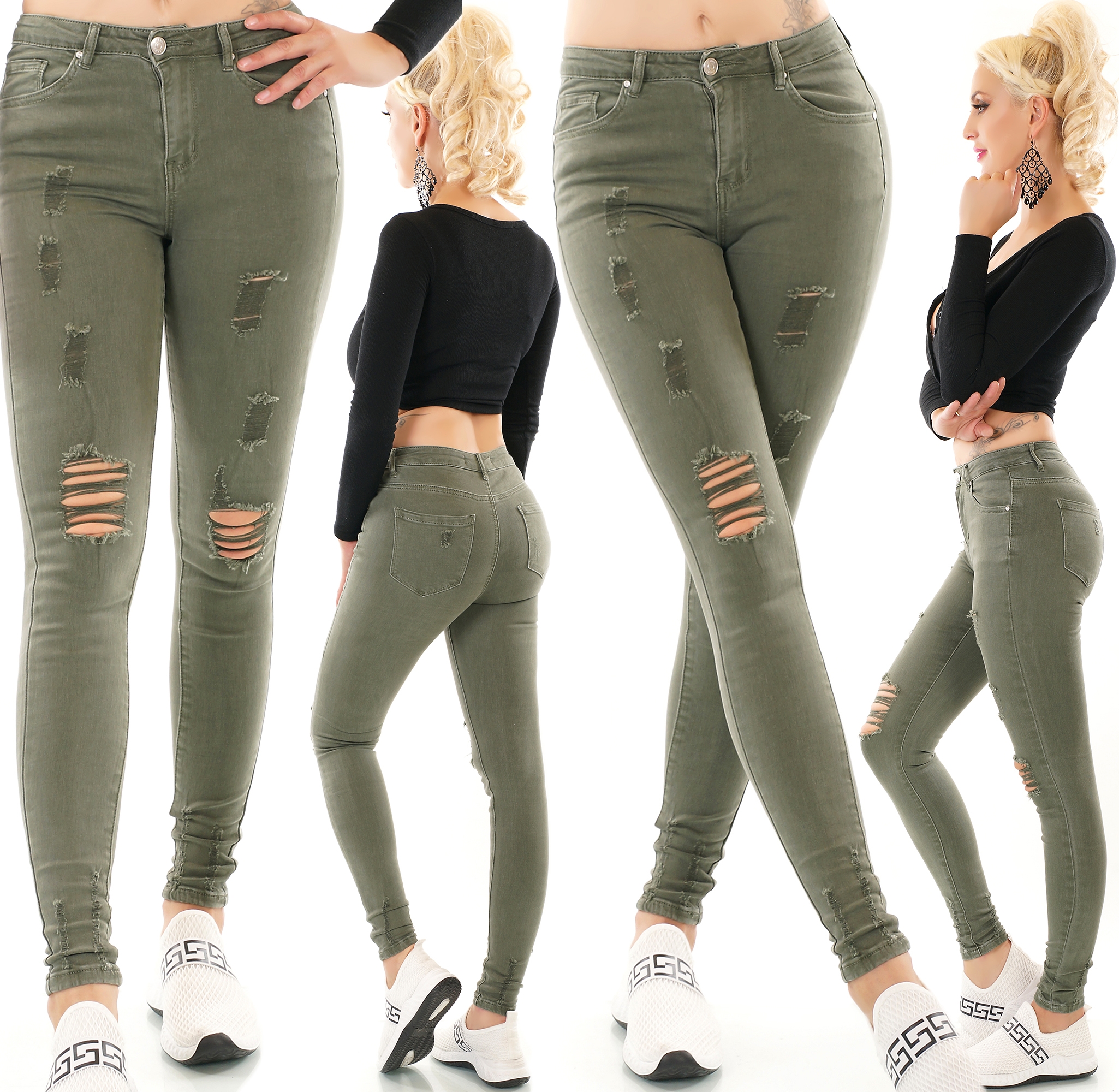 Bild von Coloured Destroyed Skinny Used Look Jeans im Midi Waist-Style