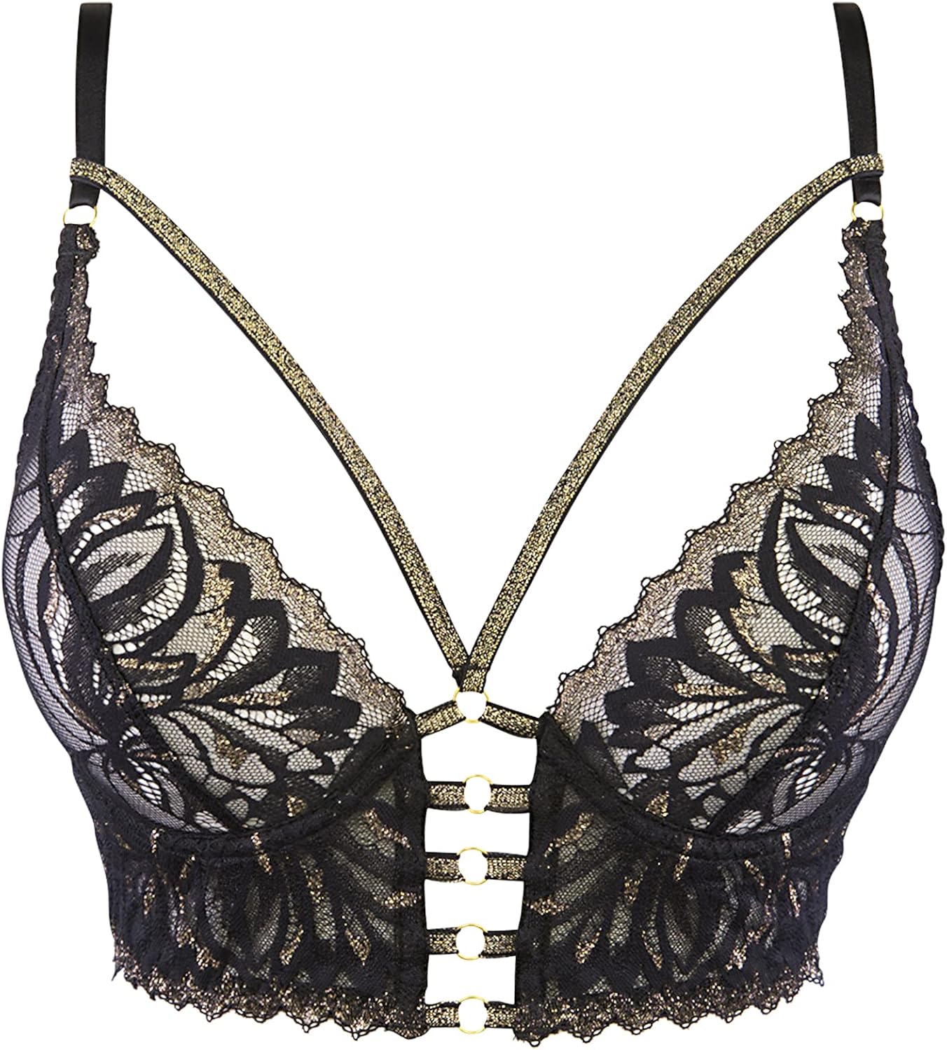 Bild von Axami schwarzer reizvoller Bustier BH mit goldfarbenen Ornamenten und Cut Outs 70D