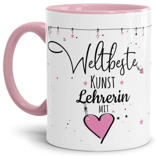 Bild von Tasse mit Spruch - Weltbeste Lehrerin mit Herz - Kunst - Innen & Henkel Rosa