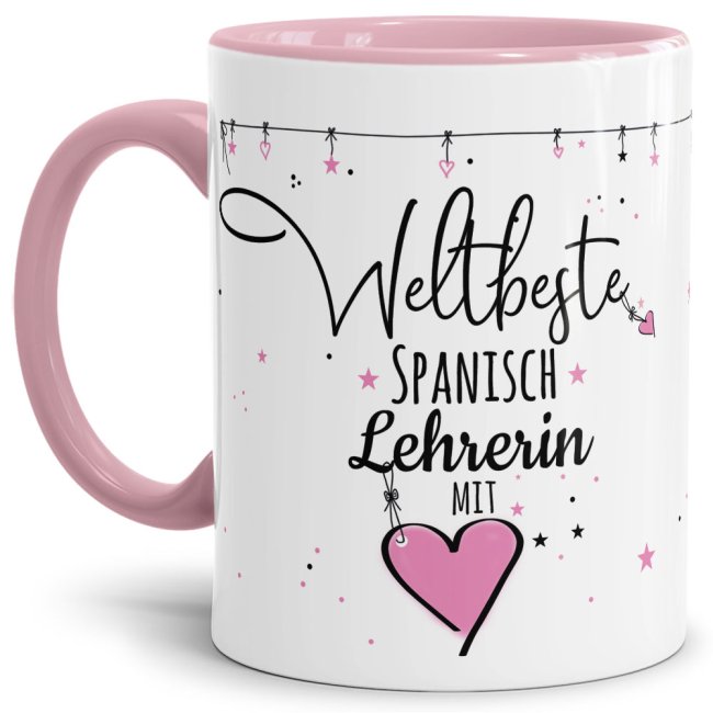 Bild von Tasse mit Spruch - Weltbeste Lehrerin mit Herz - Spanisch - Innen & Henkel Rosa