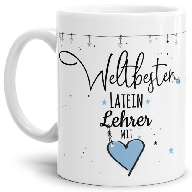 Bild von Tasse mit Spruch - Weltbester Lehrer mit Herz - Latein - Weiß