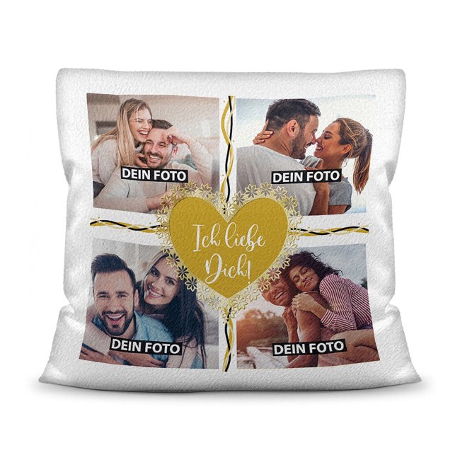 Bild von Kissen - Fotocollage - Ich liebe dich - mit vier Wunschfotos - Kissen Polyester - Weiß flauschig