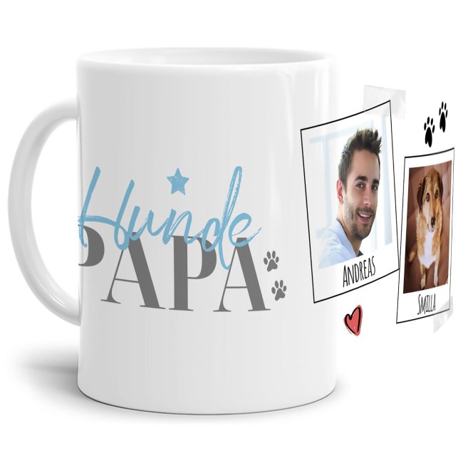 Bild von Tasse mit Spruch - Collage - Hundepapa - mit Fotos & Namen